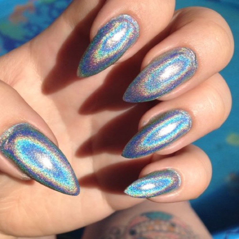 Holographic baby blue nail polish